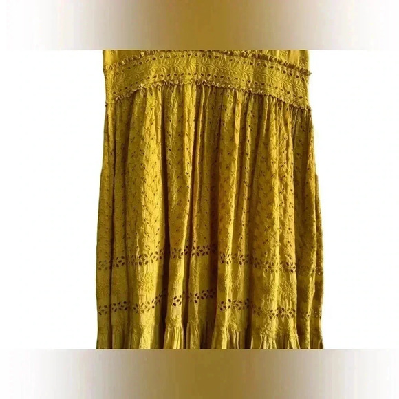 Ulla Johnson Womens Dress Marjorie Chartreuse Yellow Eyelet Ruffle Midi Sz 10 - Picture 8 of 16